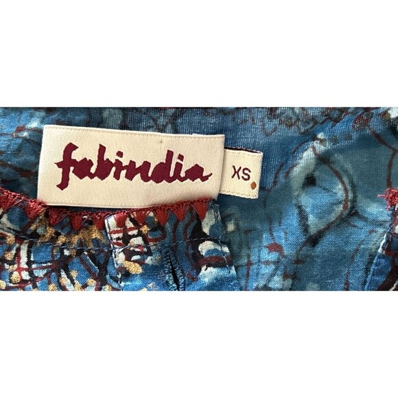 FABINDIA Printed Cotton Collared Tunic Peasant Boho Blouse Blue Size XSmall - Picture 5 of 9